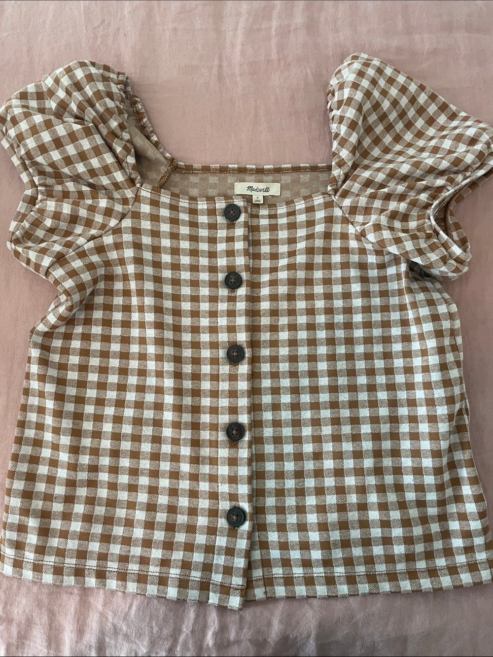Madewell Brown Gingham Button-Front Top